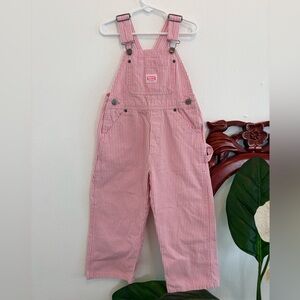 Key Pink and White Striped Kids Overalls 4T